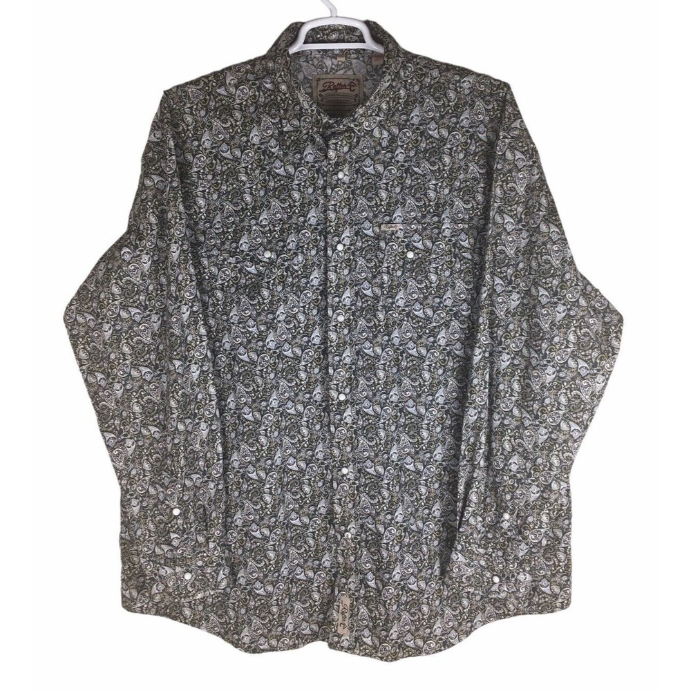 Rafter C Mens Long Sleeve Button Down Paisley Pattern Pearl Snap Shirt size 2XL